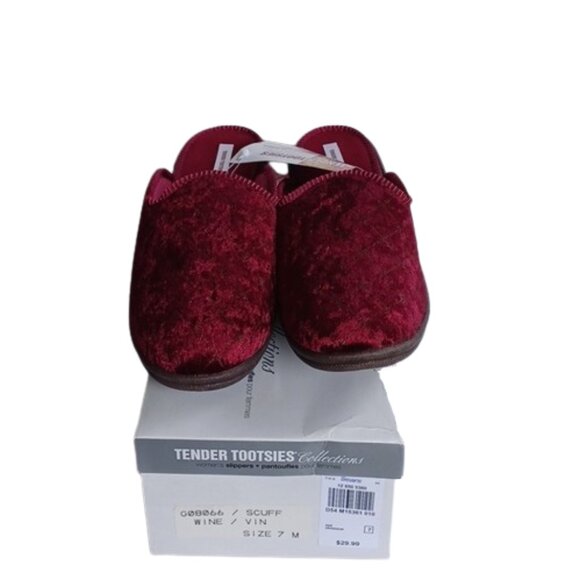 Tender Tootsies "Wine" Velour Scuff Slipper NEW- Sz. 7 - Picture 1 of 11